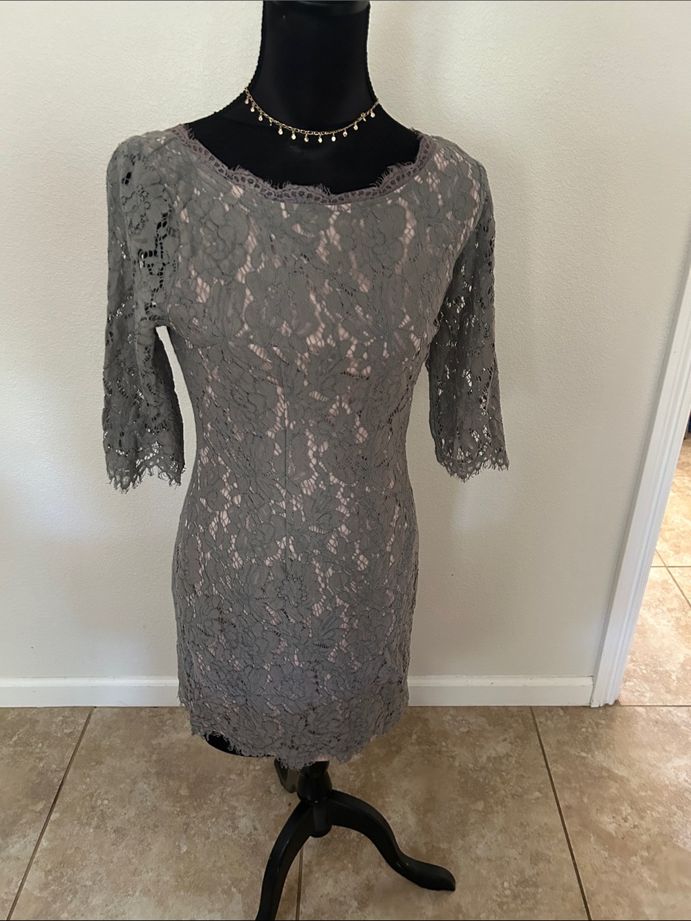 Soieblu Gray Lace Mini Dress